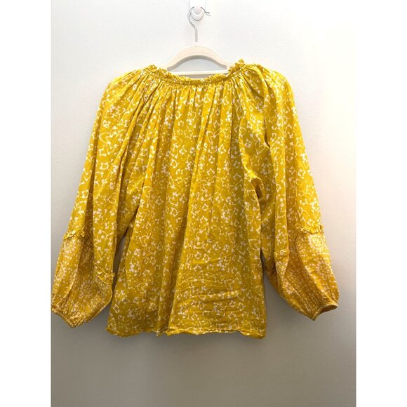Cleobella Yellow & White Floral Boho Blouse With Tassels & Balloon Sleeves XL - Picture 4 of 9